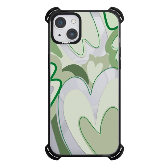 Чохол Pump Silicone Case 03 with MagSafe for iPhone 14 Clear/Black Green hearts