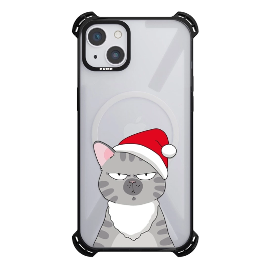 Чехол Pump Silicone Case 03 with MagSafe for iPhone 14 Clear/Black Cat think