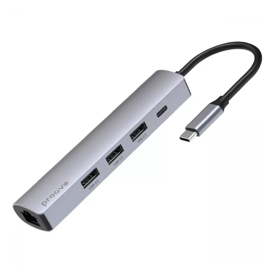 USB-Хаб Proove Iron Link 5in1 3*USB3.0 + Type C + RJ45 Silver - цена, характеристики, отзывы, рассрочка, фото 1
