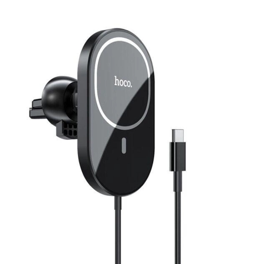 Бездротовий зарядний пристрій-тримач Hoco CA91 Magnetic Holder for Car Wireless Charging Black/Gray - ціна, характеристики, відгуки, розстрочка, фото 1