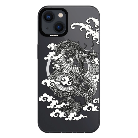 Чехол Pump Framed Silicone Case with MagSafe for iPhone 13 Clear/Black Dragon