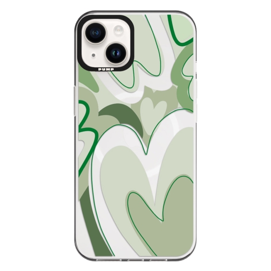 Чохол Pump Framed Silicone Case with MagSafe for iPhone 13 Clear/Black Green hearts - ціна, характеристики, відгуки, розстрочка, фото 1