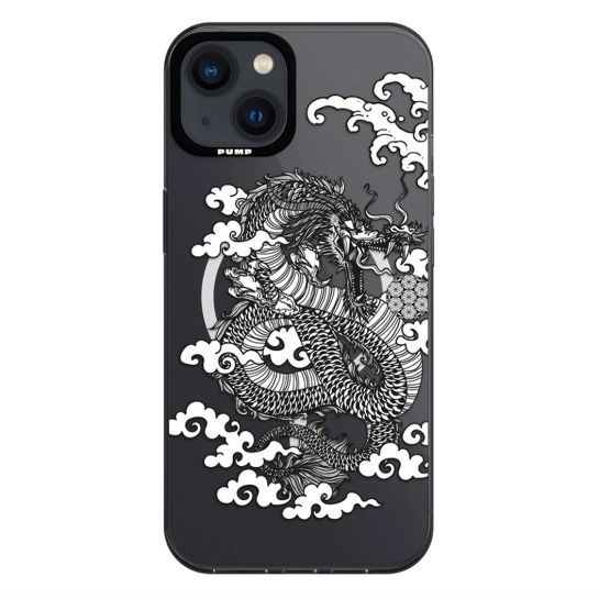 Чехол Pump Framed Silicone Case with MagSafe for iPhone 14 Clear/Black Dragon