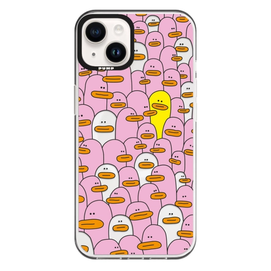 Чехол Pump Framed Silicone Case with MagSafe for iPhone 14 Clear/Black Pink ducks