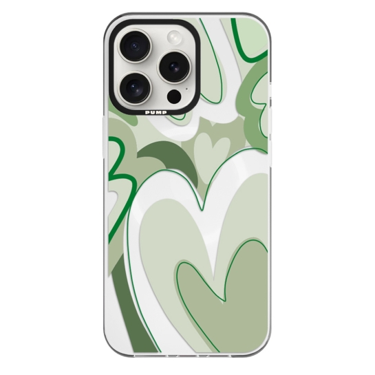 Чохол Pump Framed Silicone Case with MagSafe for iPhone 14 Pro Clear/Black Green hearts - ціна, характеристики, відгуки, розстрочка, фото 1