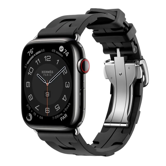 Apple Watch Hermès Series 9 + LTE 45mm Space Black Stainless Steel Case with Noir Kilim Single Tour - ціна, характеристики, відгуки, розстрочка, фото 1