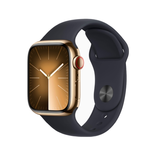 Apple Watch 9 + LTE 41mm Gold Stainless Steel with Midnight Sport Band - S/M - ціна, характеристики, відгуки, розстрочка, фото 1