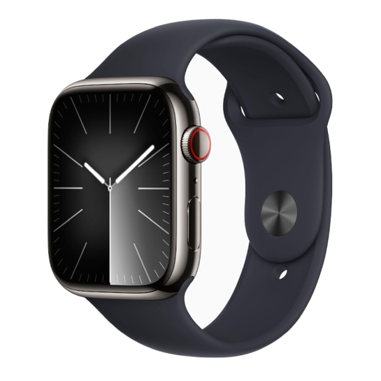 Apple Watch 9 + LTE 45mm Graphite Stainless Steel Case with Midnight Sport Band - M/L - цена, характеристики, отзывы, рассрочка, фото 1
