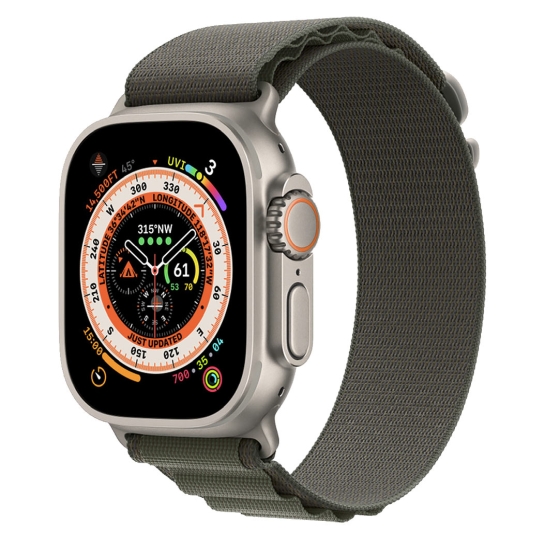 Б/У Смарт-годинник Apple Watch Ultra + LTE 49mm Titanium Case with Small Green Alpine Loop (Ідеальний) - ціна, характеристики, відгуки, розстрочка, фото 1