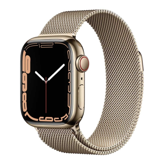 Б/У Смарт-годинник Apple Watch Series 7 + LTE 45mm Gold Stainless Steel Case with Gold Milanes Loop (Отличное) - ціна, характеристики, відгуки, розстрочка, фото 1