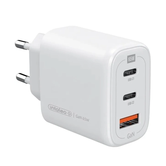 Мережевий зарядний пристрій Intaleo 65W GAN 2USB-C PD+USB-A QC 3.0 TCG65GAN White