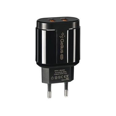 Мережевий зарядний пристрій Gelius Avangard 2USB 2.4A 12W Black - цена, характеристики, отзывы, рассрочка, фото 1