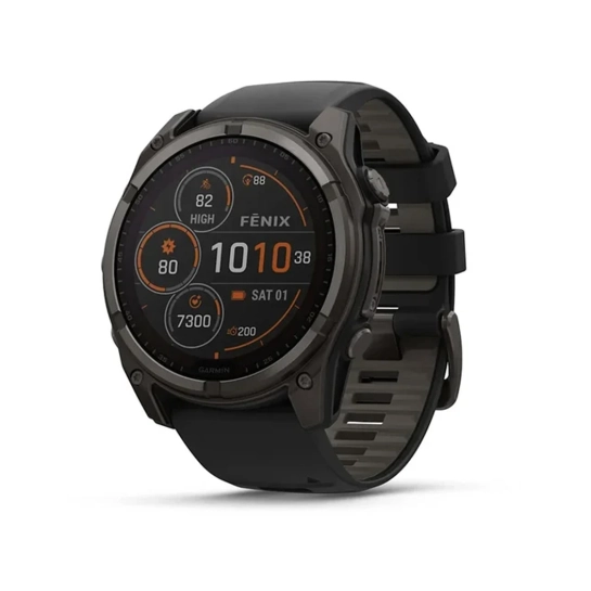 Смарт-годинник Garmin Fenix 8 Solar 51mm Sapphire Carbon Grey DLC Titanium with Black/Pebble Grey Silicone Band (010-02907-10/11/7)