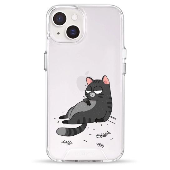 Чохол Pump Transparency Silver Button Case для iPhone 14 The Cat Is Full