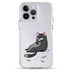 Чехол Pump Transparency Silver Button Case for iPhone 14 Pro The Cat Is Full