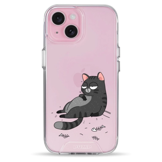 Чохол Pump Transparency Silver Button Case для iPhone 15 The Cat Is Full