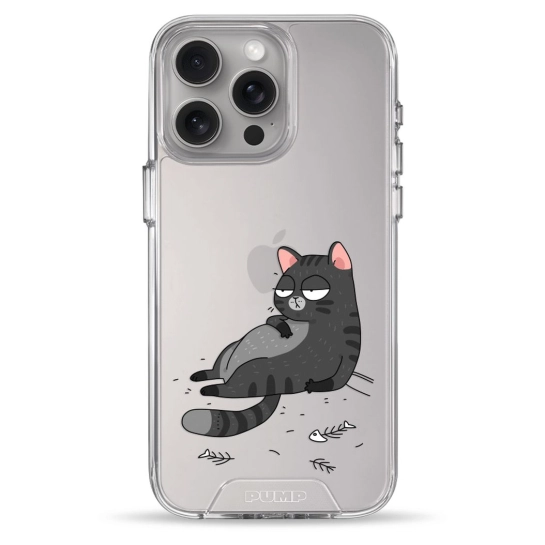 Чохол Pump Transparency Silver Button Case для iPhone 15 Pro Max The Cat Is Full