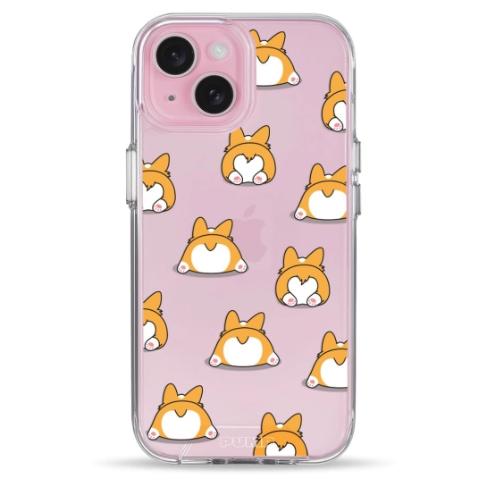 Чехол Pump Transparency Silver Button Case for iPhone 15 Corgi Dog