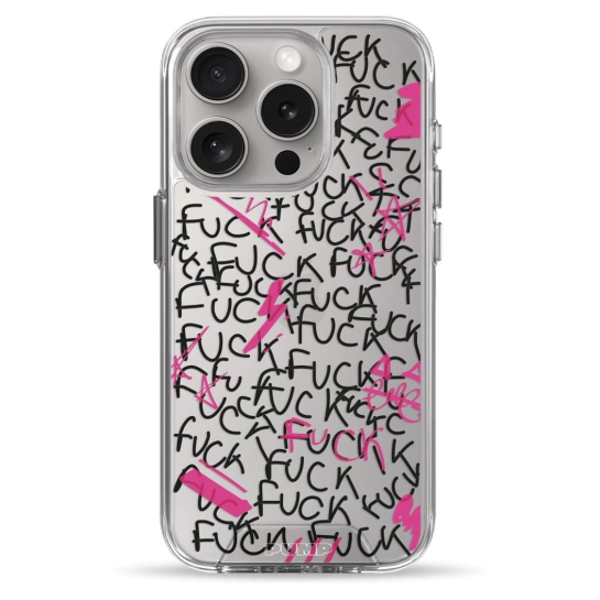 Чехол Pump Transparency Silver Button Case for iPhone 15 Pro F#ck