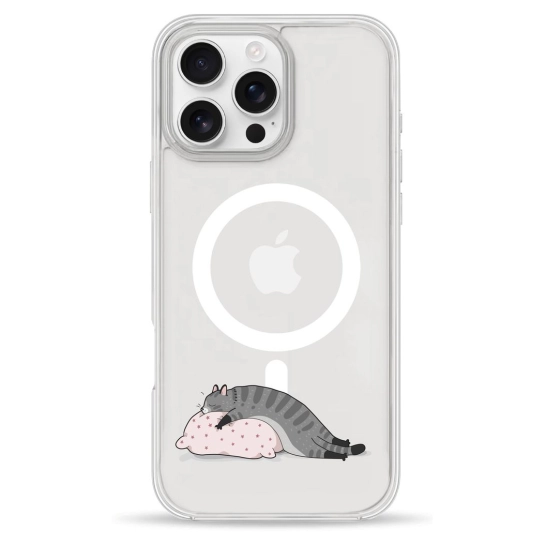 Чехол Pump Clear Case with MagSafe for iPhone 16 Pro Cat On The Pillow