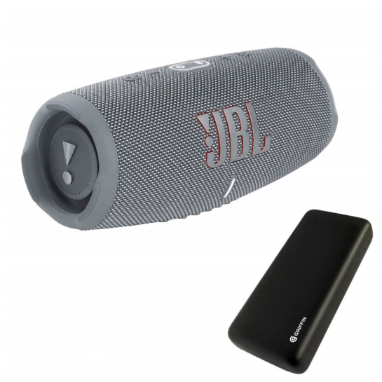 Портативная акустика + павербанк JBL Charge 5 Grey + Griffin GP-149 20000mAh (JBLCHARGE5GRYPB)