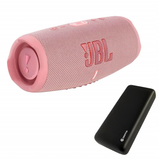 Портативная акустика + павербанк JBL Charge 5 Pink + Griffin GP-149 20000mAh (JBLCHARGE5PINKPB)