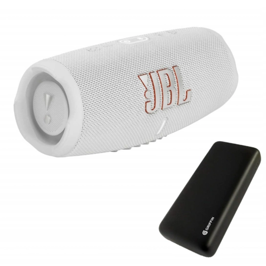 Портативная акустика + павербанк JBL Charge 5 White + Griffin GP-149 20000mAh (JBLCHARGE5WHTPB)