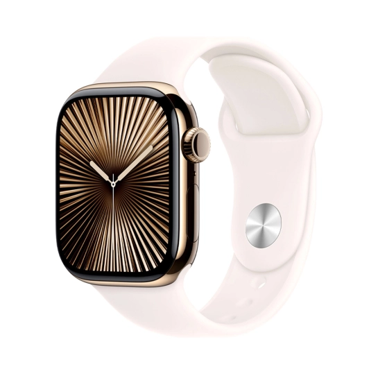 Б/У Смарт-часы Apple Watch 10 + LTE 42mm Gold Titanium Case with Starlight Sport Band S/M (Отличное)