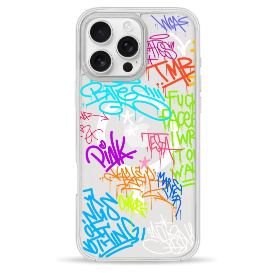 Чохол Pump Clear Case with MagSafe for iPhone 16 Pro Text Graffiti