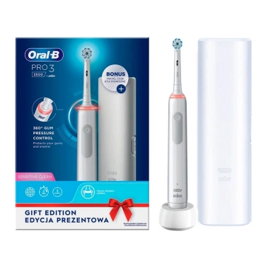 Электрическая зубная щетка Oral-B Pro 3 3500 Sensitive Clean White (D505.513.3X) Gift Edition - цена, характеристики, отзывы, рассрочка, фото 1