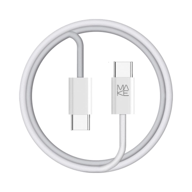 Кабель MAKE Type-C to Type-C PD 65W 1м Nylon White - цена, характеристики, отзывы, рассрочка, фото 1