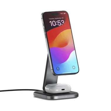 Беспроводное зарядное устройство Satechi 2-in-1 Foldable Qi2 Stand Space Gray (ST-Q21FM) - цена, характеристики, отзывы, рассрочка, фото 1