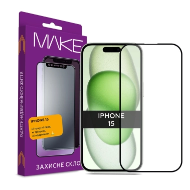 Защитное скло MAKE для Apple iPhone 15 - цена, характеристики, отзывы, рассрочка, фото 1