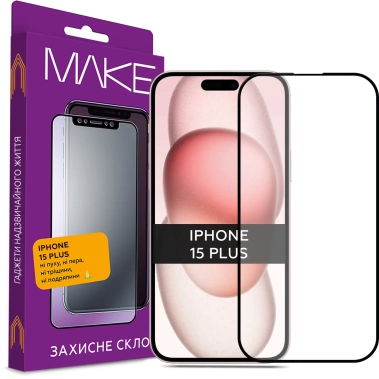 Защитное скло MAKE для Apple iPhone 15 Plus - цена, характеристики, отзывы, рассрочка, фото 1