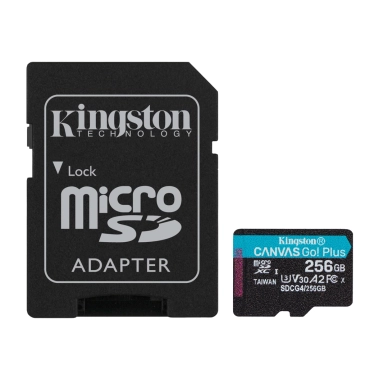 Карта памяти Kingston microSDXC 256GB Canvas Go Plus G4 Class 10 UHS-I U3 V30 A2 + SD-адаптер (SDCG4/256GB) - цена, характеристики, отзывы, рассрочка, фото 1