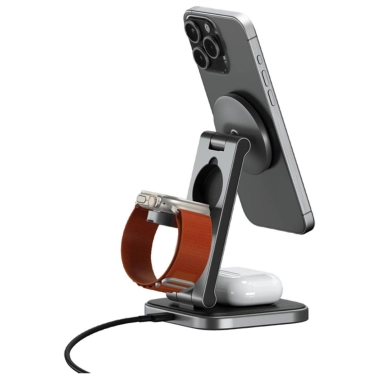 Беспроводное зарядное устройство Satechi 3-in-1 Foldable Qi2 Stand Space Gray - цена, характеристики, отзывы, рассрочка, фото 1