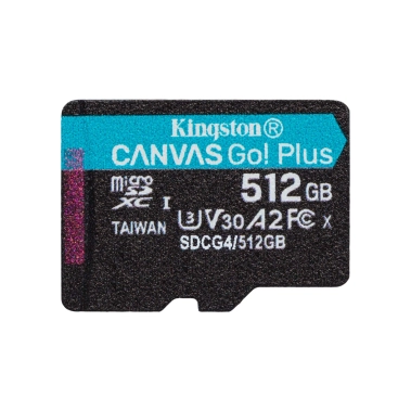 Карта пам'яті Kingston microSDXC 512GB Canvas Go! Plus Class 10 UHS-I U3 V30 A2 (SDCG4/512GBSP) - цена, характеристики, отзывы, рассрочка, фото 1