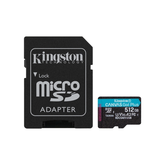 Карта памяти Kingston microSDXC 512GB Canvas Go! Plus G4 Class 10 UHS-I U3 V30 A2 + SD-адаптер (SDCG4/512GB) - цена, характеристики, отзывы, рассрочка, фото 1