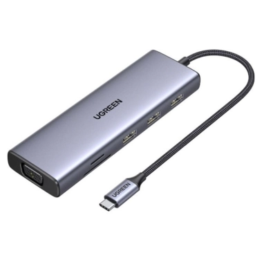 USB HUB Ugreen USB3.1 Type-C to HDMI60Hz/VGA/USB 3.0х3/RJ45/SD/TF/PD 100W 9-in-1 CM498 (15600) - цена, характеристики, отзывы, рассрочка, фото 1