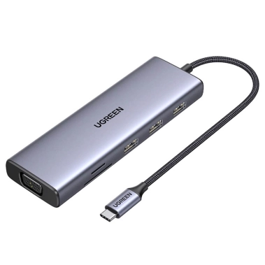 USB HUB Ugreen USB3.1 Type-C to HDMI/VGA/USB 3.0х3/RJ45/SD/TF/PD/35мм TRRS 100W 10-in-1 (15601) - цена, характеристики, отзывы, рассрочка, фото 1
