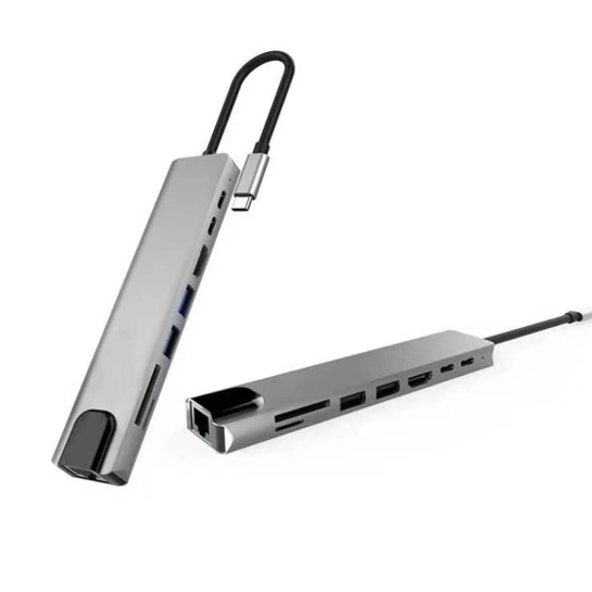 USB HUB XoKo Type-C to RJ45+HDMI+2xUSB 3.0+ TF,SD reader+ PD Type-C+ Type (XK-AC550-SL)