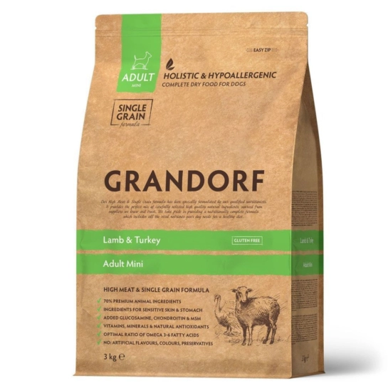 Корм для собак GRANDORF Dog Mini Lamb & Turkey 1 кг / Грандорф Ягнёнок и Индейка для взрослых собак мелких пород 1 кг