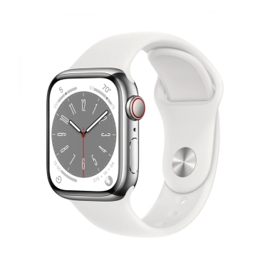Б/У Смарт-часы Apple Watch 8 + LTE 41mm Silver Stainless Steel Case with White Sport Band (Отличное) - цена, характеристики, отзывы, рассрочка, фото 1