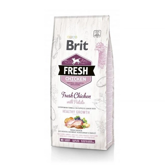 Корм для собак Brit Fresh для щенков и молодых собак всех пород, с курицей и картофелем, 12 кг