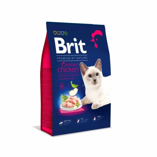 Корм Brit Premium Cat by Nature Sterilised для стерилизованных кошек, с курицей, 8 кг