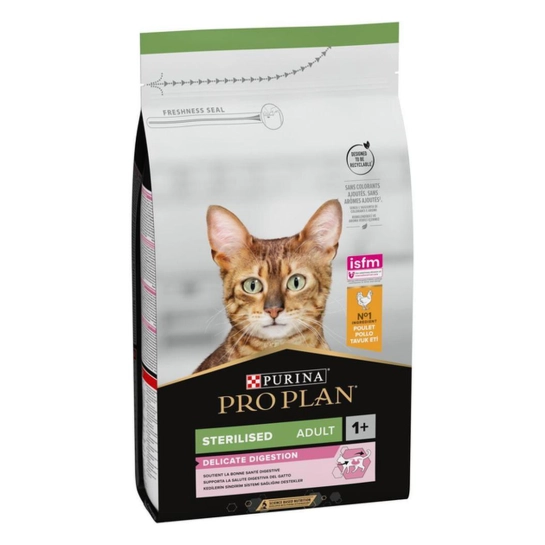 Корм для котов Purina Pro Plan Sterilised Delicate с курицей для стерилизованных кошек с чувствительным пищеварением, 1,5кг (7613036519991)