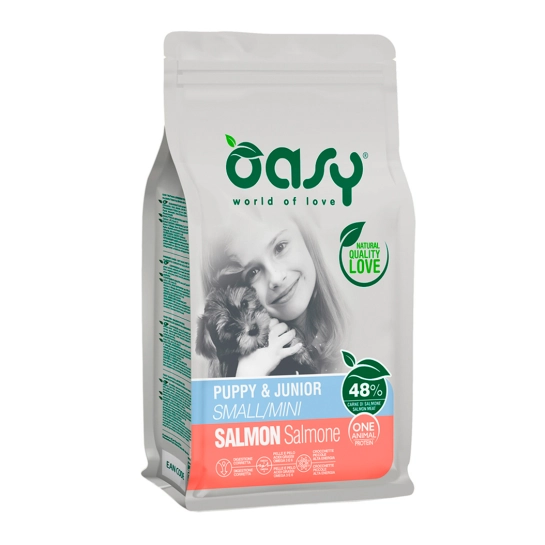 Корм для собак OASY OAP PUPPY Small/Mini для щенков мелких и миниатюрных пород, с лососем, 0,8 кг (8053017348292)