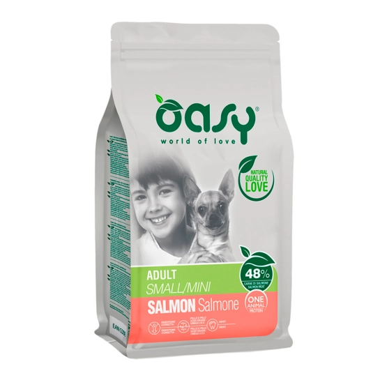 Корм для собак OASY OAP ADULT Small/Mini для взрослых собак мелких и миниатюрных пород, с лососем, 0,8 кг (8053017348339)