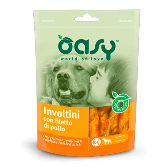 Ласощі для собак OASY DOG Dry з куркою Jerky Rawhide Twisted Stick, 0,35 кг (8053017343648)
