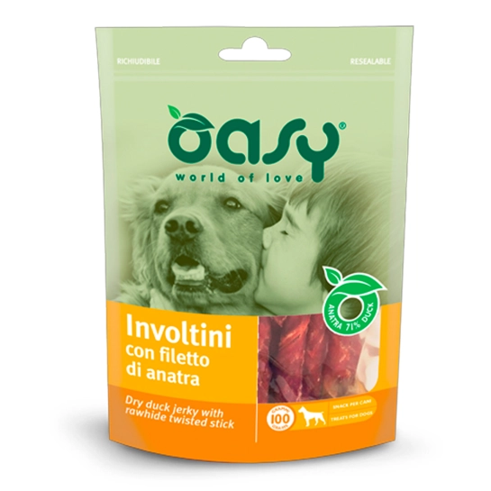 Ласощі для собак OASY DOG Dry з качкою Jerky Rawhide Twisted Stick, 0.35 кг (8053017346960)